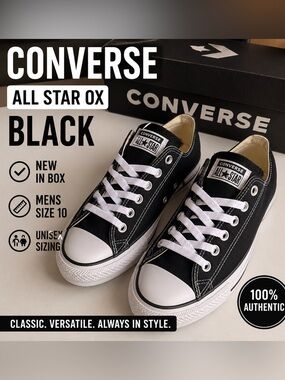 Converse Chuck Taylor All Star OX Black Low Top Sneakers Men’s 10 Women’s 12 NWT